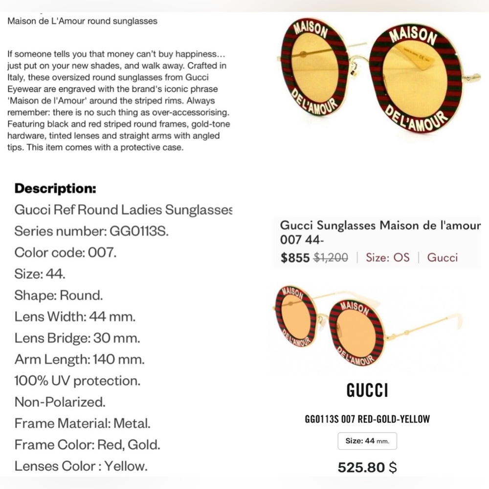 CELEB’S FAV GUCCI MAISON DEL’ AMOUR  ROUND DARK GREEN AND RED STRIPES SUNGLASSES - Picture 11 of 16
